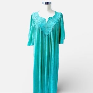 Vintage 70s Sea Green Grecian Kaftan Style Dress